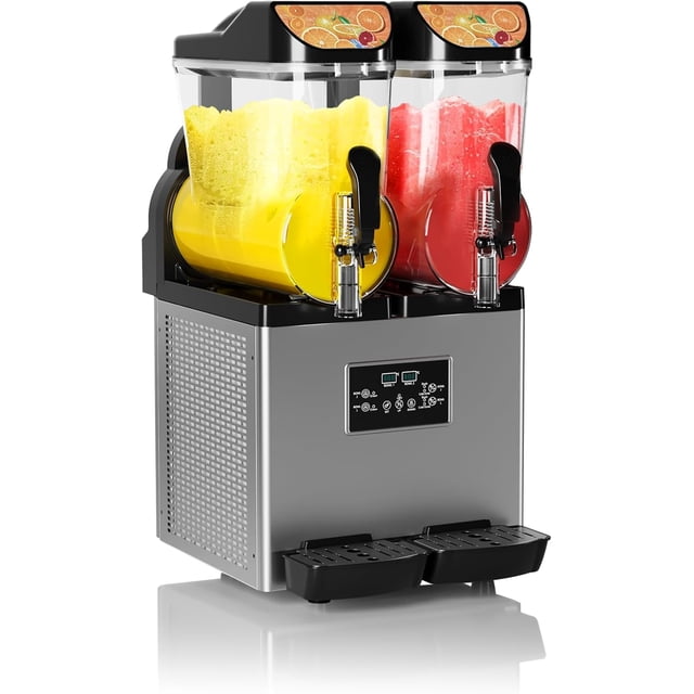 30L Commercial Slushy Machine - Dual Flavor Frozen Drink Maker with Fast Cooling Auto Clean and Low Noise Design for Cafe and Restaurant