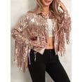 thumbnail image 4 of Gupgi Veste à Paillettes Scintillantes pour Femmes, Veste Brillante à Paillettes, Ouverte à l'Avant, Manteau à Franges à Pampilles, Veste Disco, 4 of 9
