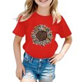 thumbnail image 2 of PMVFHDE T-Shirt Graphique pour Enfants à Imprimé Tournesol, Col Rond, Manches Courtes, Haut Décontracté, Tee pour Fille, 2-Rouge, 13-14 Ans, 2 of 4