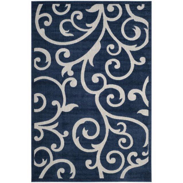 SAFAVIEH Cottage Tapis d'Extérieur à Motif Floral Austen avec Vue de Haut en Bas Montrant un Fond Bleu Marine et des Motifs de Vignes Florales Tourbillonnantes Crème, Fibres Synthétiques Tissées Mécaniquement pour une Utilisation durable Intérieur-Extérieur, Idéal pour patios, Vérandas et Zones à Fort Passage.