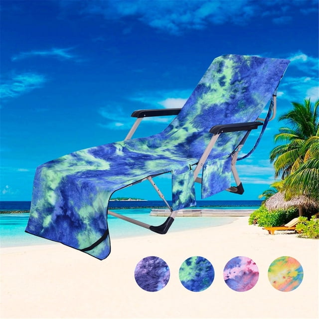 Teissuly Chaise Chaise de Plage Serviette de Plage Chaise Longue de Piscine avec Housse de Serviette en Microfibre Teinture sur Nœuds dans les Tons Bleu et Vert. Conçue pour Bronzer, Elle Comprend des Boucles pour Fixer la Serviette à la Chaise, Empêchant le Glissement. Comprend une Poche Latérale pour Ranger des Essentiels comme un Écran Solaire Ou des magazines. Hypoallergénique, à Séchage Rapide et Lavable à la machine. Dimensions : 82.5 Pieds'x27.5 Pieds+. Convient au Bord de la Piscine, à la Plage Ou au Détente en Plein Air.
