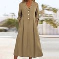 thumbnail image 2 of Pisexur Robes d'Automne pour Femmes 2024 Col Rabattu Manches 1/2 Robe Maxi Mode Élégante Couleur Unie Robes de Retour à la Maison Décontractées Fluides Col en V Boutonnée Robe de Cocktail, 2 of 6