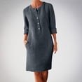 thumbnail image 2 of Daiosportswear Robe en Lin et Coton pour Femmes, Robe Chemise à Boutons à Manches Longues, Col Rond, Robe Habillée Décontractée Mini avec Robe Femme, Robes pour Femmes Gris Foncé 4X-Grand (TTTTG), 2 of 5