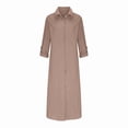 thumbnail image 4 of Robe de Soirée Mode Femme Manches Mi-Longues Uni Boutonnée Lin Ample Chemise Longue Robe Robes pour Femmes 2023 Décontracté en Liquidation, 4 of 6