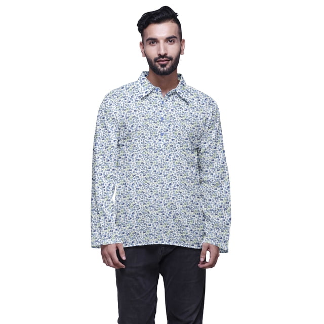Atasi Chemise Indienne pour Hommes en Coton Flex Imprimée à Col Évasé Kurta Courte pour Garçons