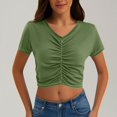 thumbnail image 2 of Timegard Hauts d'Été pour Femmes Col en V Froncé Manches Courtes Crop Top Décontracté Ajusté T-Shirt Uni Mode, 2 of 7