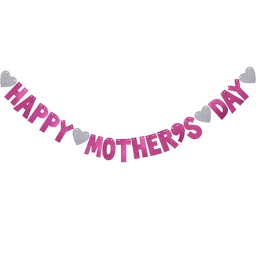 OUNONA Happy Mother's Day Bunting Banner Garland Shop Restaurant Holiday Dress Mother's Day Decoration Photo Prop (Rose Red)