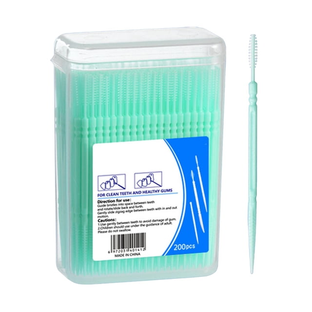 200Pcs/Box Disposable Double-End Toothpick Brush Plastic Interdental Brush Toothpick Dental Plaque Removal Flosser Teeth Cleaning Tools