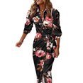 thumbnail image 1 of Sexy Dance Robes pour Femmes Imprimé Floral Été Plage Robe d'Été Géométrique Longue Robe Col en V Manche 4 Noir Floral 5TG, 1 of 2