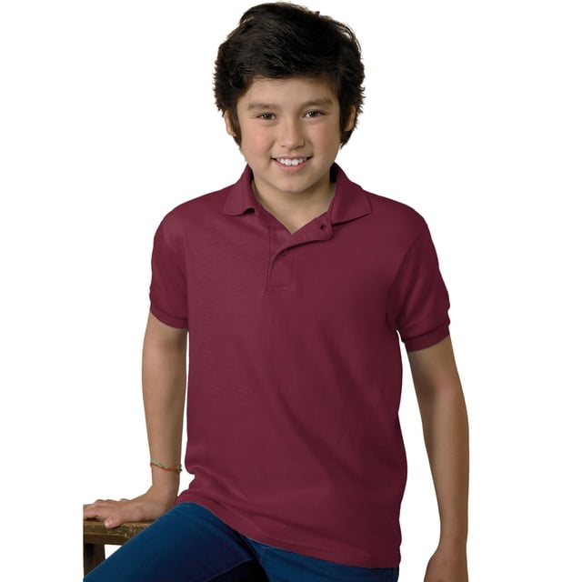 Hanes Cotton-Blend Kids` Jersey Polo, M, Maroon