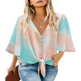 thumbnail image 1 of CHUANK Women‘s Button Down V Neck Tops Ruffled 3/4 Sleeve Tie Knot Front Blouses White Sizes S-2XL, 1 of 3