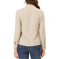 thumbnail image 3 of INSPIRE CHIC Women's Printed Long Sleeve Piped Button Down Shirts S Khaki, 3 of 6