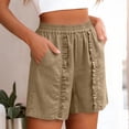 thumbnail image 5 of LVHAOGJOB Womens Cottton Linen Shorts Elastic Waist Plus Size Summer Solid Color with Pockets Khaki Drawstring Shorts Pants for Ladies, 5 of 5