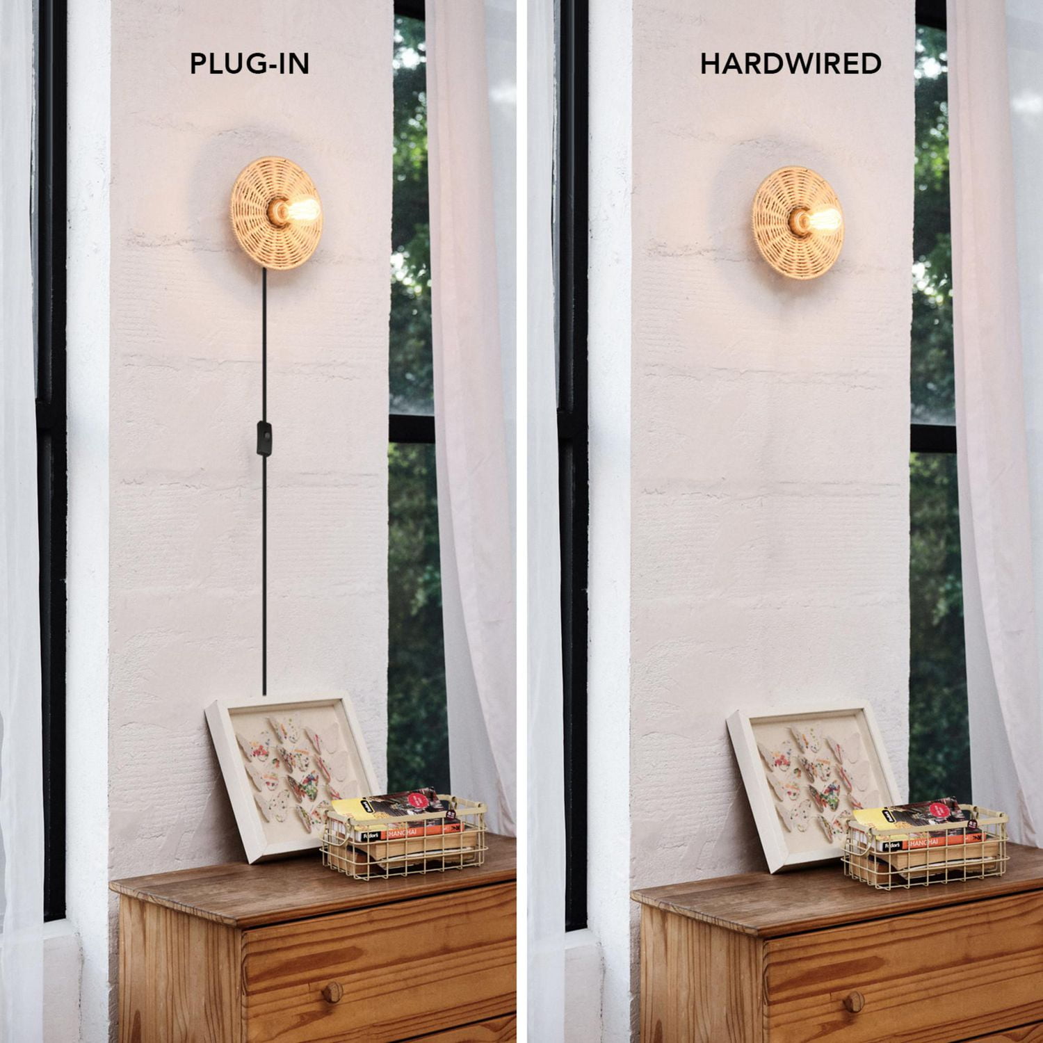 Applique murale enfichable ou fixe à une ampoule avec base en ficelle naturelle, 91004441
