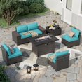 thumbnail image 1 of Kullavik Patio Furniture Sectional Sofa Set 7 Pieces PE Rattan Outdoor Furniture w/43in Gas Fire Pit Table, Patio Conversation Set with 55000 BTU Propane Fire Pit, Blue, 1 of 6