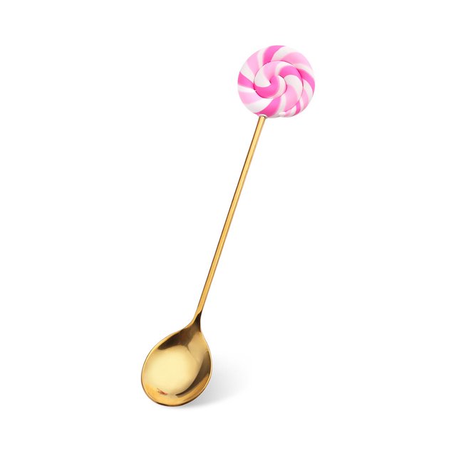 Transemion 1/2/3/5 Cartoon Adorable Restaurant Hotel Tableware Portable Washable Stainless Steel Stirring Mixing Dinnerware Cake Flatware Candy Spoon Pink 1 Pc