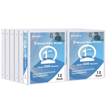 Comix Reliure à Anneaux Robuste de 2,5 cm (1 Pouce), 3 Anneaux, Capacité de 200 Feuilles de Format Lettre, Lot de 12, Blanc, Épaisseur 2 mm