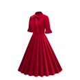 thumbnail image 2 of cfhntfmh Robes de Cocktail pour Femmes Vintage à Volants Manches 3/4 Robe Midi Élégante Nœud devant Invitée de Mariage Fête Bal Robe, 2 of 7