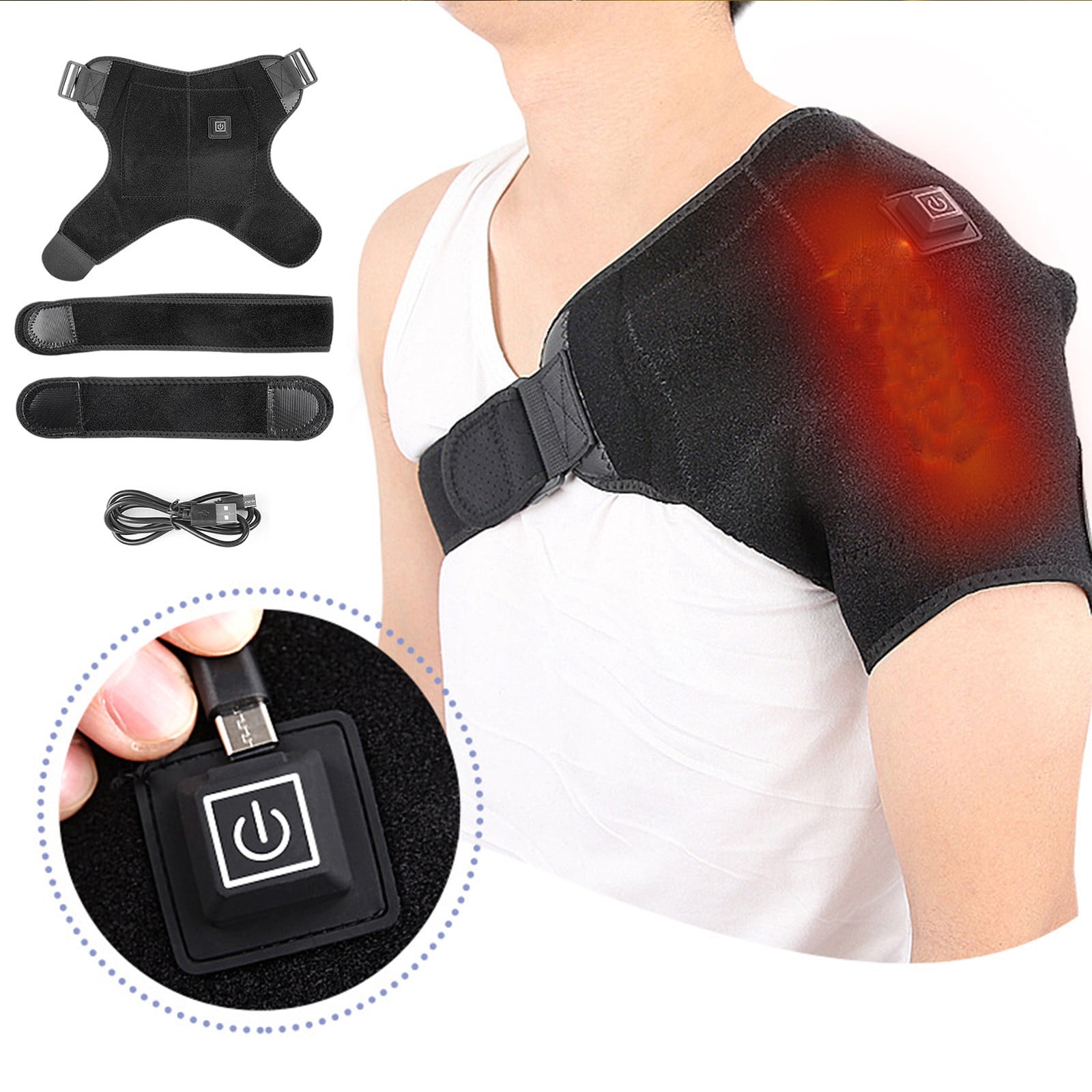 TIMIFIS Heated Shoulder Wrap, Usb Heating Pad for Shoulder, Winter Warm Fast Heating Pad for Woman Man with 3 Adjustable Heating Settings （Excluded Power Bank）