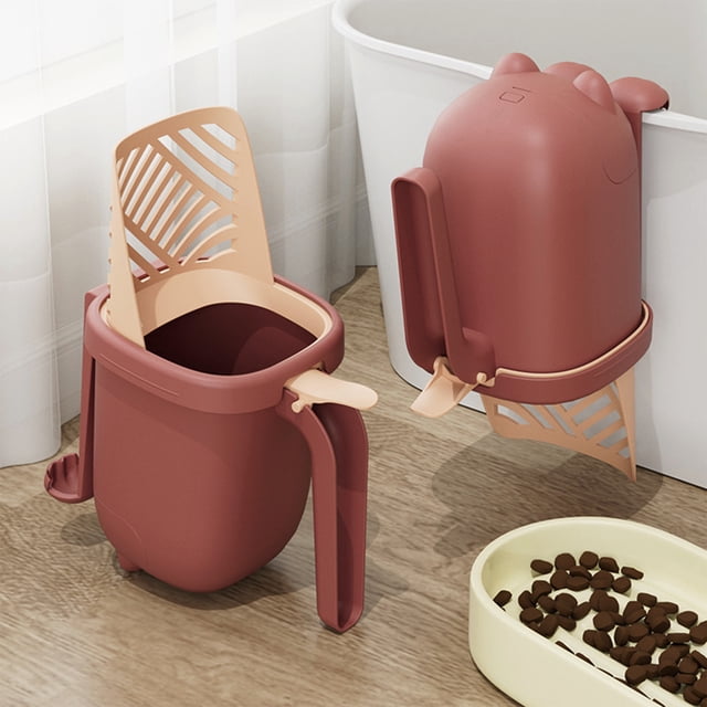 EGNMCR Cats Litter Scooping With Holders Litter Box Shovel And Waste Storage Container 3 In 1 Portable Kitty Poop Disposal System Plastics Scoop