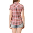 thumbnail image 3 of INSPIRE CHIC Women's Plaid Shirts Point Collar Button Down Cotton Blouses L Light Pink, 3 of 7