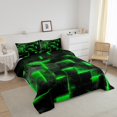 thumbnail image 3 of YST Neon Green and Black King Comforter Set for Boys Girls,3D Checkered Geometric Bedding Set,Abstract Square Grid Comforter Set Lightweight Soft,Glowing Geometry Quilt Bed Set 3Pcs, 3 of 5