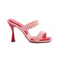 thumbnail image 3 of Ladies High Slim Heels Sandals with Strip Pattern Print Casual Square Peep Toe Shoes Summer Beach, 3 of 7