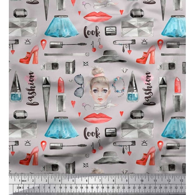 Soimoi Poly Georgette Tissu Rouge à Lèvres, Bouteille de Parfum & Robe Mode Tissu Imprimé par Yard 42 Pouces de Large