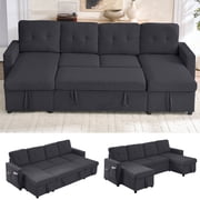 MJKONE Oversized U-Shaped Sectional Sleeper Sofa Bed with Double Storage Chaise,Convertible Pull Out Couch Bed with Side Pocket for Living Room/Apartment,Dark Gray