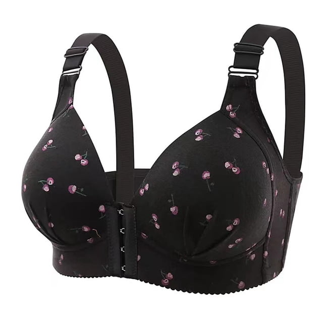 GDREDA Classic Style Bra New Front Closure Plus Size Bra With Gathering Effect No Underwire Side Support Full Coverage For Plus Size Women's Underwear Black,36