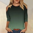 thumbnail image 2 of QIPOPIQ Hauts pour Femmes Manches 3/4 Chemises Col Rond Blouses Décontractées Amples Imprimé Dégradé T-Shirts en Liquidation, 2 of 5