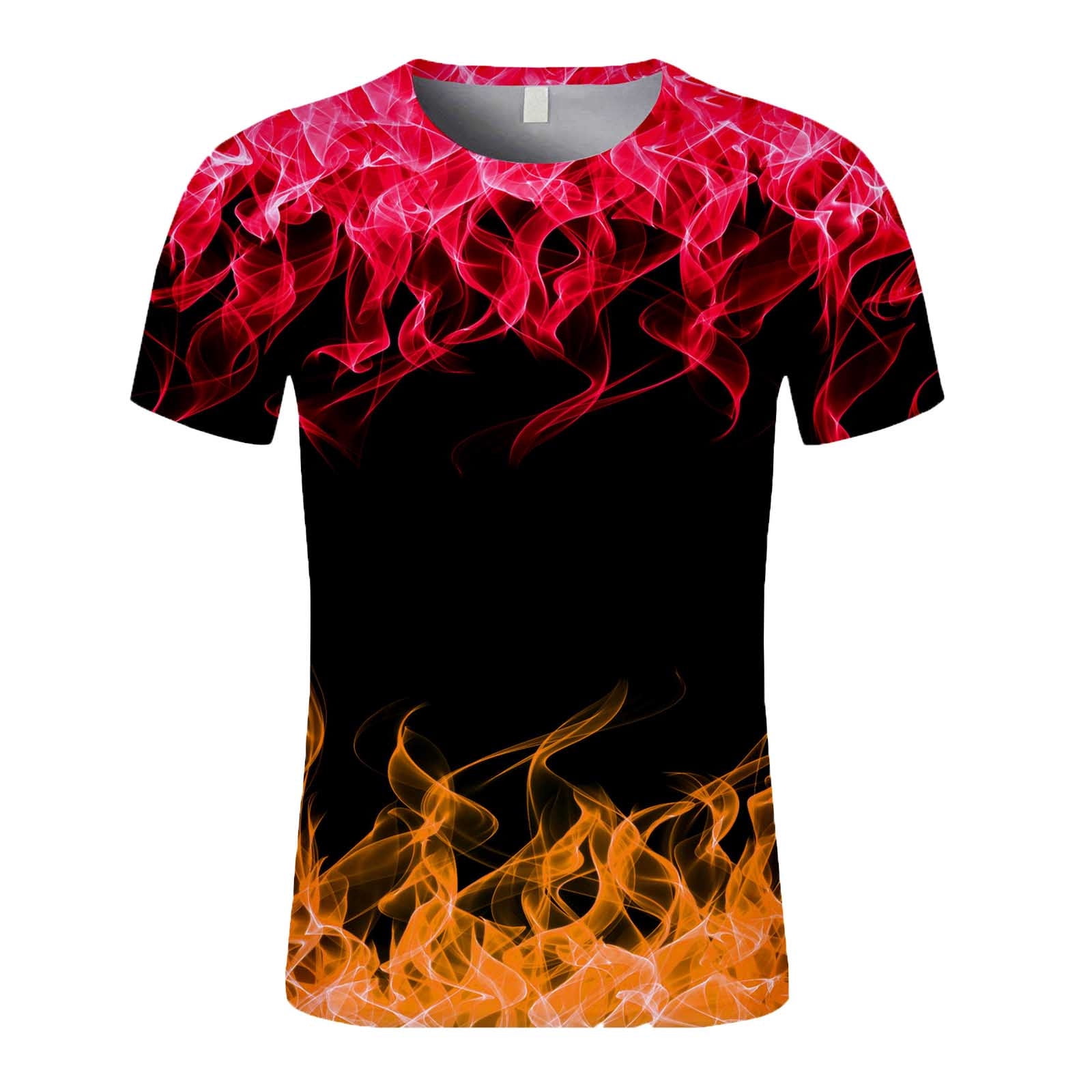 RKSTN Chemises pour Hommes Manches Courtes Manches Courtes Impression Flamme Col Rond Chandail T-Shirt Blouse Chemises Hawaïennes pour Hommes