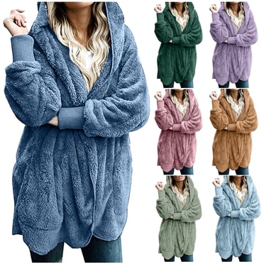 Veste en Molleton pour Femmes, Manteau à Capuche Duveteux à Manches Longues, Manteaux Décontractés, Cardigans, Chandails avec Poches, Chandails à Capuchon en Molleton Duveteux, Manteau d'Hiver Duveteux pour Femmes, Manteau de Noël, Manteau