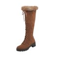 thumbnail image 2 of Autumn And Winter Rabbit Women's Boots Cross Lace Mid-heel Side Zipper High Boots Cotton Boots, 2 of 9