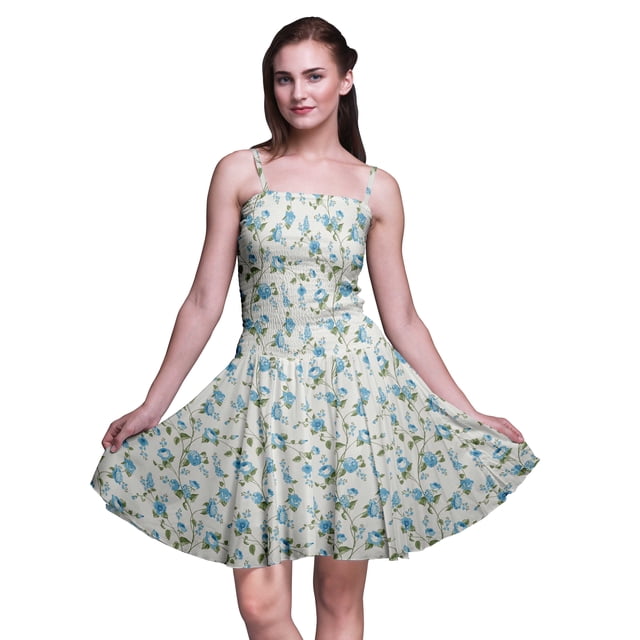 Bimba Robe Cocktail au-Dessus du Genou Smockée Florale pour Femmes Robe d'Été Fluide-TTTG
