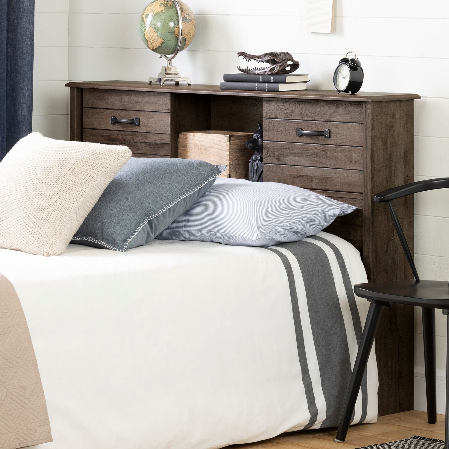 South Shore Ulysses Full Bookcase Headboard with Storage and Sliding Doors, in Fall Oak