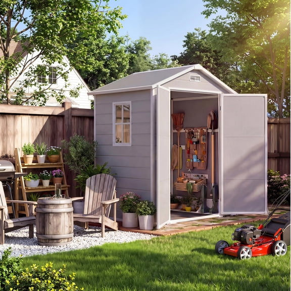 EDTara Remise de Rangement Extérieure 4 x 6 Pi, Remise à Outils de Jardin Étanche avec Plancher Renforcé, Fenêtre Transparente et Porte Verrouillable Sécuritaire pour Cour Arrière