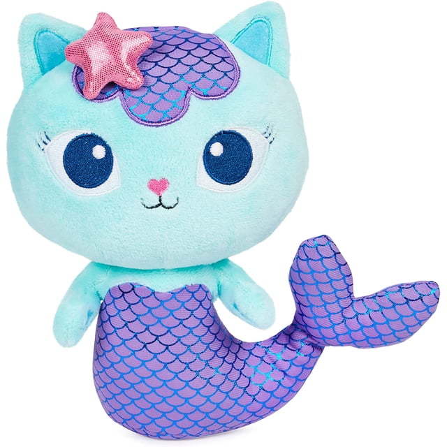 Peluche MerCat Purr-ific Plush de 8 Po, animal en Peluche Multicolore avec Queue de Sirène Métallique Violette, Détails Brodés et Tissu Doux. Inspiré de la Maison de Poupée de Gabby, Il Présente de Grands Yeux Bleus, un Accessoire Étoile Rose, et Est Parfait pour les Câlins Ou les Moments de Jeu pour les Enfants de 3 Ans et Plus.