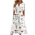 thumbnail image 5 of Babysbule Liquidation Robes d'Été pour Femmes, Mode Femmes Décontractée Ample Imprimé Papillon Col en V Manches Mi-Longues Boutons Poches Robe Longue, 5 of 5