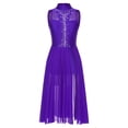 thumbnail image 3 of Sinleey Costumes de Danse Lyrique pour Femmes Robe Longue Fluide en Tulle Sans Manches à Sequins Moderne Contemporain Violet TG, 3 of 6