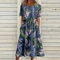 thumbnail image 1 of DPTALR Women Summer Printing Causal Round Neck Short Sleeve Vacation Pockets Dress, 1 of 5