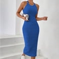 thumbnail image 2 of Oksale Robes Moulantes pour Femmes Sans Manches Côtelées Robe Maxi Ajustée Douce Extensible Confortable Col Ras du Cou Dos Nu Robes d'Été pour Fête de Vacances Bleu P, 2 of 7