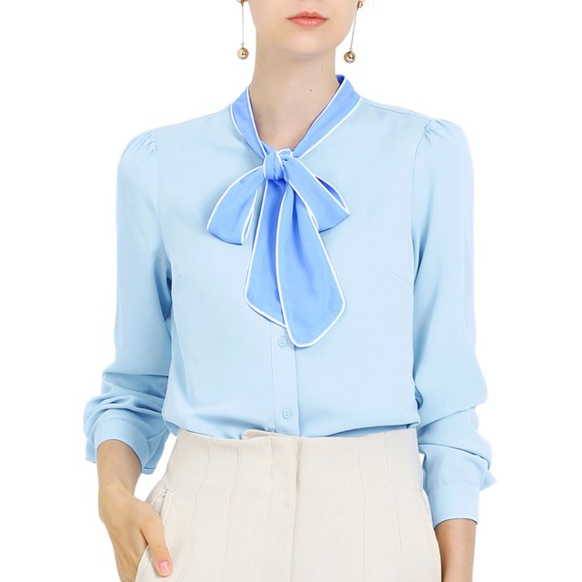 INSPIRE CHIC Blouse Chemise à Manches Longues de Travail pour Femmes à Col Noué Boutonnée