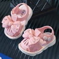 thumbnail image 4 of Girls PVC Sandals Bowknot Rhinestone Snap Fastener Close Toe Hollow out Soft Sole Non Slip Comfortable Breathable Washable Lightweight Beach Summer Water Shoes for 0-3 Years Pink, 4 of 9