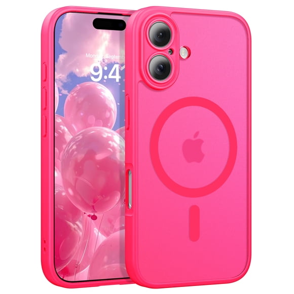 VENINGO Étui Magnétique pour iPhone 16, Compatible avec MagSafe, Protection Antichoc Mince Antidérapante Translucide Mate, Étui de Téléphone Protectrice, Rouge Vif