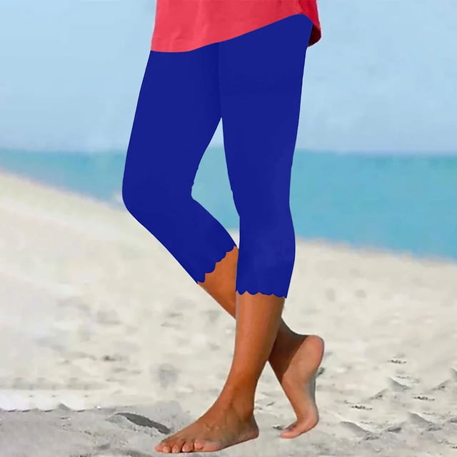 lcziwo Leggings Capri pour Femmes à Contrôle du Ventre, Longueur Genou, Capris Unis Confortables, Bleu