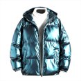 thumbnail image 2 of EGNMCR Jackets for Men Shiny Hooded Reflective Down Jacket Cotton Jacket, 2 of 6