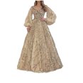 thumbnail image 2 of EGNMCR Robes à Paillettes pour Femmes Automne Hiver Col en V Manches Longues Robe de Cocktail Formelle Corset Moulante Tendance Bal Fête Décontractée Robes Maxi, 2 of 6