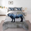 thumbnail image 1 of Hunting Bull King Size Comforter Set, Wildlife Safari Ox Soft Bed Set For Kids Teens, Cattle Wooden Plank Animals Breathable Down Comforter For Sofa, Blue Trees Cow Rustic Duvet Insert, 1 of 7