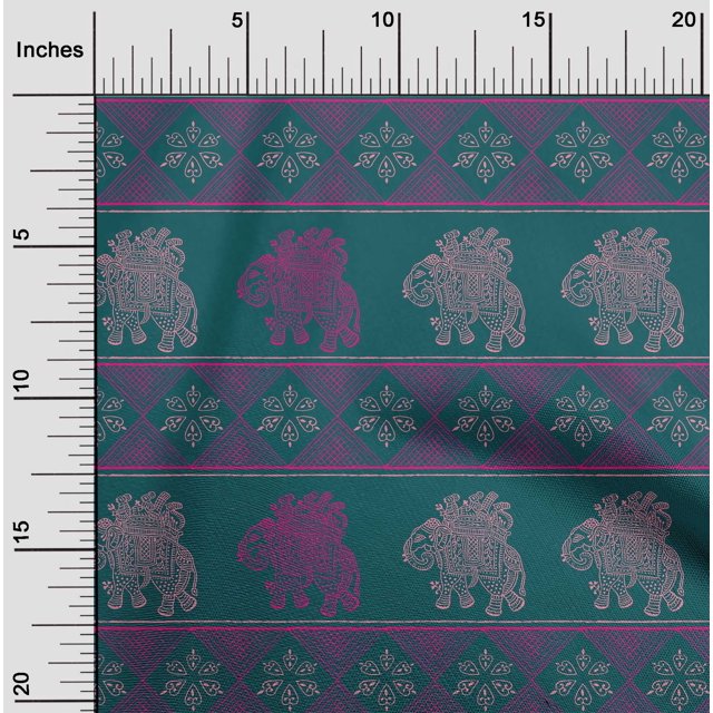 oneOone Georgette Viscose Fabric Floral & Elephant Block Decor Fabric Printed BTY 42 Inch Wide